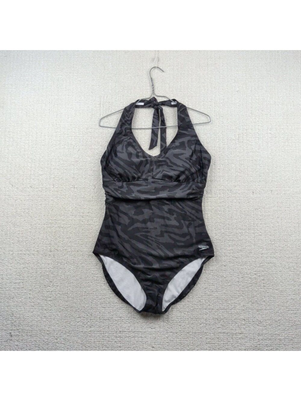 Speedo Halter One Piece Swimsuit Tiger Camo Dark Gray AOP Wom Sz 14 Performance